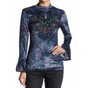 Free People Embellished Front Printed Blouse S